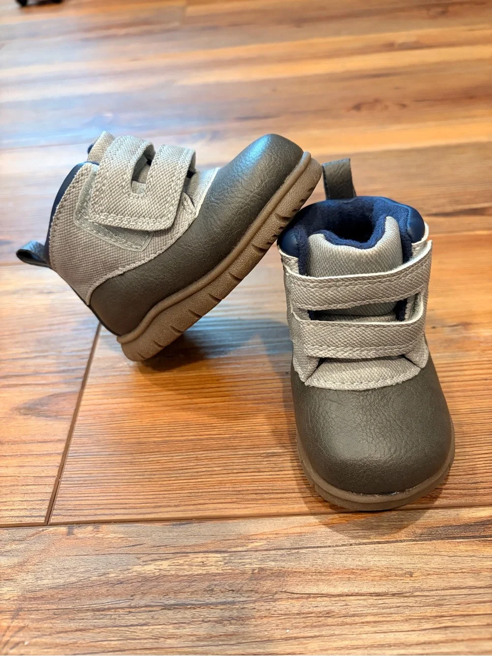 Carter's Grey and Navy Hook-and-Loop Baby Boots